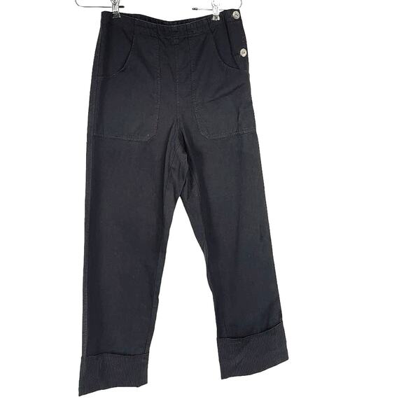 R.G. Kane 100% Cotton Side Button Wide Cuffed Cropped Pants Black Size 6 - Picture 1 of 11